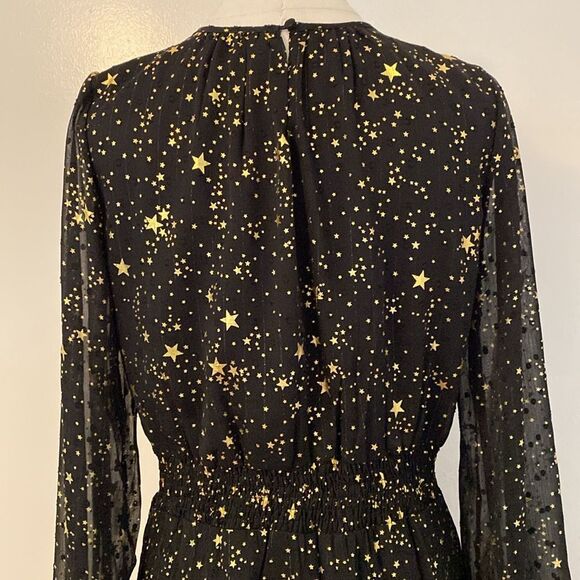 Bloomingdale's AQUA Black and Gold Star Foil Mini Dress Size Medium - Picture 8 of 13